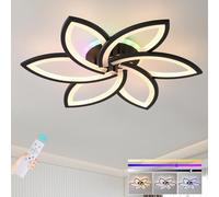 ZAITINZ LED Ceiling Light Dimmable, 50W Modern Flush Ceiling Lights with Remote Control, RGB Color Changing, 3000-6000K, Flower Flush Ceiling Lamp for Bedroom Living Room Kitchen Game Room,Black