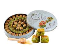 Zaitoune Pistachio & Shkor Honey Baklava - 500 g | Traditional Recipe Luxury Honey | Arabic Dessert with Authentic Flavours in Beautiful Reusable Gift Tin | Great Sharing Present