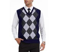 Zaitun Men's Argyle Sleeveless Jumper V-Neck Tank Top Knitted Sweater Vest | Lightweight Casual Golf Pullover,Slim Fit Business Waistcoat,Soft Breathable for All-Day Comfort