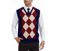 Zaitun Men's Argyle Sleeveless Jumper V-Neck Tank Top Knitted Sweater Vest | Lightweight Casual Golf Pullover,Slim Fit Business Waistcoat,Soft Breathable for All-Day Comfort
