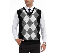 Zaitun Men's Argyle Sleeveless Jumpers V Neck Vest Tops Knitted Slim Fit Waistcoat Business Casual Sweaters Pullover Autumn Winter Black