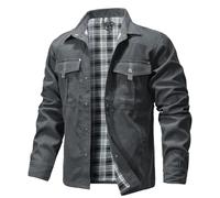 Zaitun Men's Flannel Lined Shacket Jacket Plaid Brushed Lining Cowboy Western Twill Outdoor Shirt Jacket