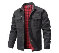 Zaitun Men's Flannel Lined Shacket Jacket Plaid Brushed Lining Cowboy Western Twill Outdoor Shirt Jacket