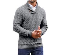 Zaitun Mens Knitted Jumper Button Turtle Neck Tops for Men Warm Long Sleeve Sweater Casual Winter Pullover Grey