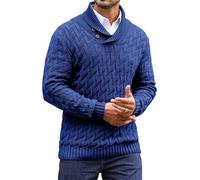 Zaitun Mens Knitted Jumper Button Turtle Neck Tops for Men Warm Long Sleeve Sweater Casual Winter Pullover Blue