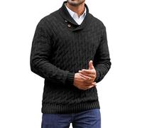 Zaitun Mens Knitted Jumper Button Turtle Neck Tops for Men Warm Long Sleeve Sweater Casual Winter Pullover Black