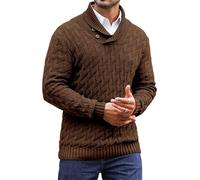 Zaitun Mens Knitted Jumper Button Turtle Neck Tops for Men Warm Long Sleeve Sweater Casual Winter Pullover Dark Brown