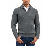 Zaitun Men's Quarter Zip Cable Knit Jumper V Neck Pullover Winter Sweater | S-3XL, Soft Warm Knitwear, Fold-Over Collar, Elegant Men's Sweater, Classic Knitted Jumper, Office, Business Casual