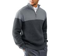 Zaitun Men's Quarter Zip Knitted Jumper, Mock Neck Long Sleeve Casual Pullover Top Warm Comfortable Slim Fit Winter Sweater for Men Brown and Silver Grey and Dark Grey 4XL