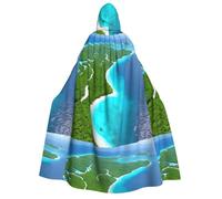 Zaixiansj Adult Hooded Cloak for Halloween Party Cosplay, An island in the ocean Print Hooded Robe Costume Cape Accessory