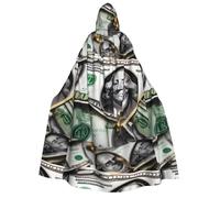 Zaixiansj Adult Hooded Cloak for Halloween Party Cosplay, Banknote Patterns Print Hooded Robe Costume Cape Accessory