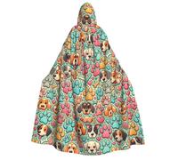 Zaixiansj Adult Hooded Cloak for Halloween Party Cosplay, Colorful Dog Paw Print Hooded Robe Costume Cape Accessory