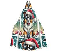 Zaixiansj Adult Hooded Cloak for Halloween Party Cosplay, Cool Dog with Xms Hat Print Hooded Robe Costume Cape Accessory