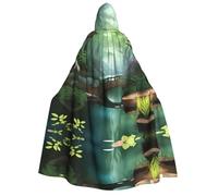Zaixiansj Adult Hooded Cloak for Halloween Party Cosplay, Little Bridge in the East Print Hooded Robe Costume Cape Accessory
