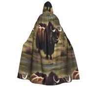 Zaixiansj Adult Hooded Cloak for Halloween Party Cosplay, Mighty Highland Yak Print Hooded Robe Costume Cape Accessory