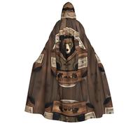 Zaixiansj Adult Hooded Cloak for Halloween Party Cosplay, Rustic Lodge Bear Print Hooded Robe Costume Cape Accessory