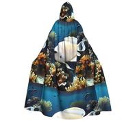 Zaixiansj Adult Hooded Cloak for Halloween Party Cosplay, White-golden fish Print Hooded Robe Costume Cape Accessory
