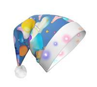 Zaixiansj Colorful Balloons Print Light Up Christmas Hat, Plush LED Santa Hat for Adults, Glowing Holiday Party Cap