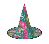 Zaixiansj Halloween Witch Hat,Abstract Floral Pattern Print Costume Headwear,Adults Spooky Hat Festival Headwear