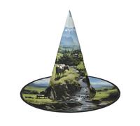 Zaixiansj Halloween Witch Hat,Alpine Farm Cows Print Costume Headwear,Adults Spooky Hat Festival Headwear