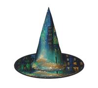 Zaixiansj Halloween Witch Hat,City Beaty Night Scene Print Costume Headwear,Adults Spooky Hat Festival Headwear