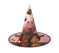 Zaixiansj Halloween Witch Hat,Cows and Strawberries Print Costume Headwear,Adults Spooky Hat Festival Headwear