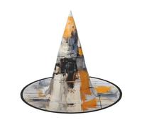 Zaixiansj Halloween Witch Hat,Grey Yellow Art Painting Print Costume Headwear,Adults Spooky Hat Festival Headwear