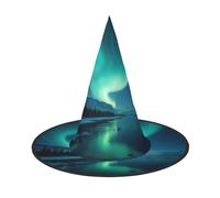 Zaixiansj Halloween Witch Hat,Majestic Aurora Pattern Print Costume Headwear,Adults Spooky Hat Festival Headwear