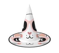 Zaixiansj Halloween Witch Hat,Pink Cat With Love Print Costume Headwear,Adults Spooky Hat Festival Headwear