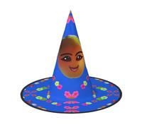 Zaixiansj Halloween Witch Hat,Smiley Yellow Pear Print Costume Headwear,Adults Spooky Hat Festival Headwear