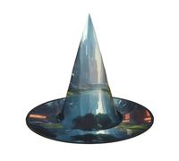 Zaixiansj Halloween Witch Hat,The City on the Water Print Costume Headwear,Adults Spooky Hat Festival Headwear