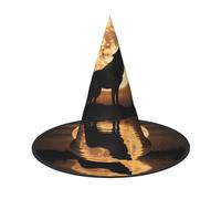 Zaixiansj Halloween Witch Hat,Wolf Howling Under Moon Print Costume Headwear,Adults Spooky Hat Festival Headwear