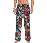 Zaixiansj Men's Pyjama Bottoms Colorful Heart Print Soft Lounge Pants Breathable Sleep Trousers with Pockets XL