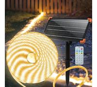 ZAIYW 15M Solar LED Strip Outdoor IP68 Waterproof 300 LEDs Strip Lights Dimmable with Remote Control Timer, Self-Adhesive Lights Strip for Garden, Tree, Fence, Pool Decor (Warm White)