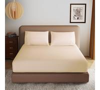 Zaizaihome 100% Egyptian Cotton Fitted Sheet King Size, 600 Thread Count, Single Fitted Sheet Only,8”-16"" Deep Pocket Sheet, Soft & Elastic Sateen Weave Bottom Sheet for Home(Beige, King)