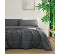 Zaizaihome Natural Cooling Bamboo Viscose Comforter Set Twin Size 2 Pieces, Soft Breathable Moisture-Wicking Quilt with Matching Pillowcase, Perfect for Hot Sleepers & Night Sweats (Dark Grey)
