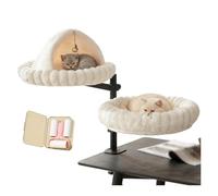 ZaiZaiSMao Double Desk Cat Bed, 360° Rotating, Height Adjustable Up to 44 lbs(20kg) Calming Cat Bed with Removable Washable Cover for Office Desks and Game Tables, Island Table,White