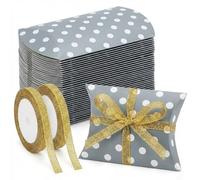 ZAJINJABD 50 Pcs Pillow Gift Boxes with Windows,Kraft Paper Mini Pillow Packaging Box, Creative Favor Box Folding Treat Boxes for Bakery Candy Chocolate Jewelry Display Wedding Party Favor (A-8)