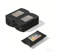 ZAJINJABD Pillow Gift Boxes, Sturdy Mini Folding Treat Boxes, Creative Favor Box for Candy, Bakery, Chocolate, Jewelry, Wedding Party Favors (Black Open Window-100p)