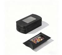 ZAJINJABD Pillow Gift Boxes, Sturdy Mini Folding Treat Boxes, Creative Favor Box for Candy, Bakery, Chocolate, Jewelry, Wedding Party Favors (Black Open Window-50p)