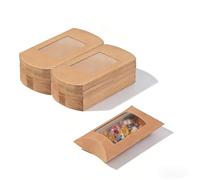 ZAJINJABD Pillow Gift Boxes, Sturdy Mini Folding Treat Boxes, Creative Favor Box for Candy, Bakery, Chocolate, Jewelry, Wedding Party Favors (Kraft Open Window-100p)