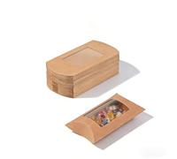 ZAJINJABD Pillow Gift Boxes, Sturdy Mini Folding Treat Boxes, Creative Favor Box for Candy, Bakery, Chocolate, Jewelry, Wedding Party Favors (Kraft Open Window-50p)