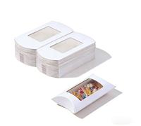 ZAJINJABD Pillow Gift Boxes, Sturdy Mini Folding Treat Boxes, Creative Favor Box for Candy, Bakery, Chocolate, Jewelry, Wedding Party Favors (White Open Window-100p)
