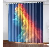 ZAJYZZF Blackout Curtains Blue Orange Living Room for Bedroom Polyester Washable Thermal Insulated Noise Reducing with Eyelets Door Curtain 2 Panels 2x75x166 cm(2 x 29.53 x 65.35 inch)