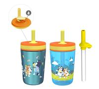 Zak Designs Bluey Kelso Tumbler Set, 15 fl.oz. Leak-Proof Screw-On Lid with Straw, Bundle for Kids Includes Plastic and Stainless Steel Cups with Bonus Sipper, 3pc Set, Non-BPA