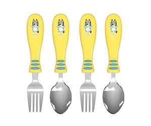 Zak Designs Bluey Kid Flatware Fun Character Art on Both Utensils, Non Slip Fork and Spoon Set is Perfect for Encouraging Picky Eaters to Finish Their Plates, 2 Pack (4 PCS)