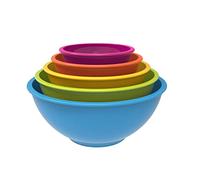 Zak Designs Colorways Mixing Bowl Set, Nesting Bowls for Space Saving Storage, Made with Durable Melamine, Great for Prepping and Serving Food (Azure to Pink, 5pcs, Non-BPA)