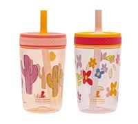 Zak Designs Kelso Toddler Tumblers Benefiting St. Jude, for Travel or at Home, 15oz 2-Pack Durable Plastic Sippy Cups with Leak-Proof Design is Perfect for Kids (Floral and Cactus)