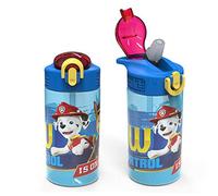 Zak Designs Kids Durable Plastic Spout Cover and Built-in Carrying Loop, Leak-Proof Water Design for Travel, (16oz, 2pc Set), Paw Patrol Marshall Bottle 2pk