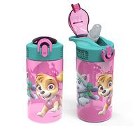 Zak Designs Kids Durable Plastic Spout Cover and Built-in Carrying Loop, Leak-Proof Water Design for Travel, (16oz, 2pc Set), Paw Patrol Skye Bottle 2pk